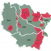 En rouge, les zones reconnues par le Cngra comme ayant subi une perte fourragère supérieure à 30 %, qui pourront accéder au dispositif d’indemnisation des calamités agricoles.  Photo : DR
